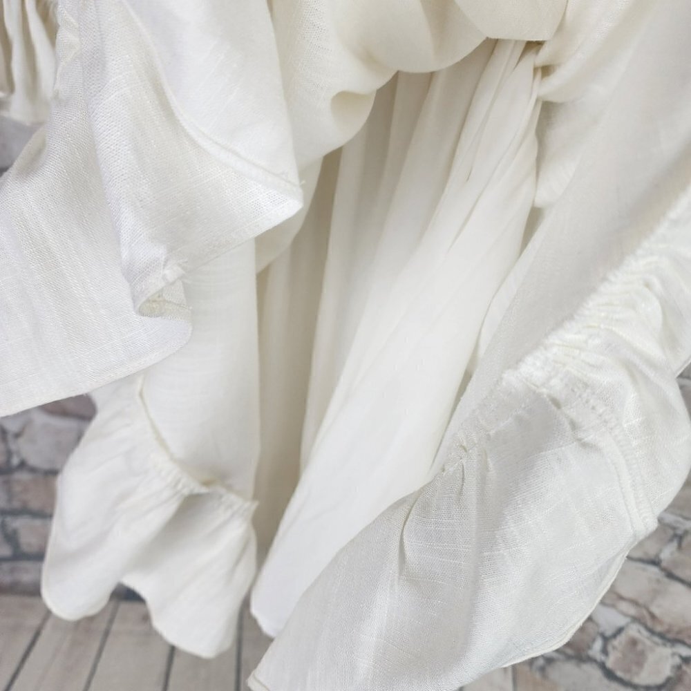 Ever New Puff Sleeve Ruffle Mini Dress Smocked Neckline Porcelain Ivory Size 6 - Picture 13 of 15